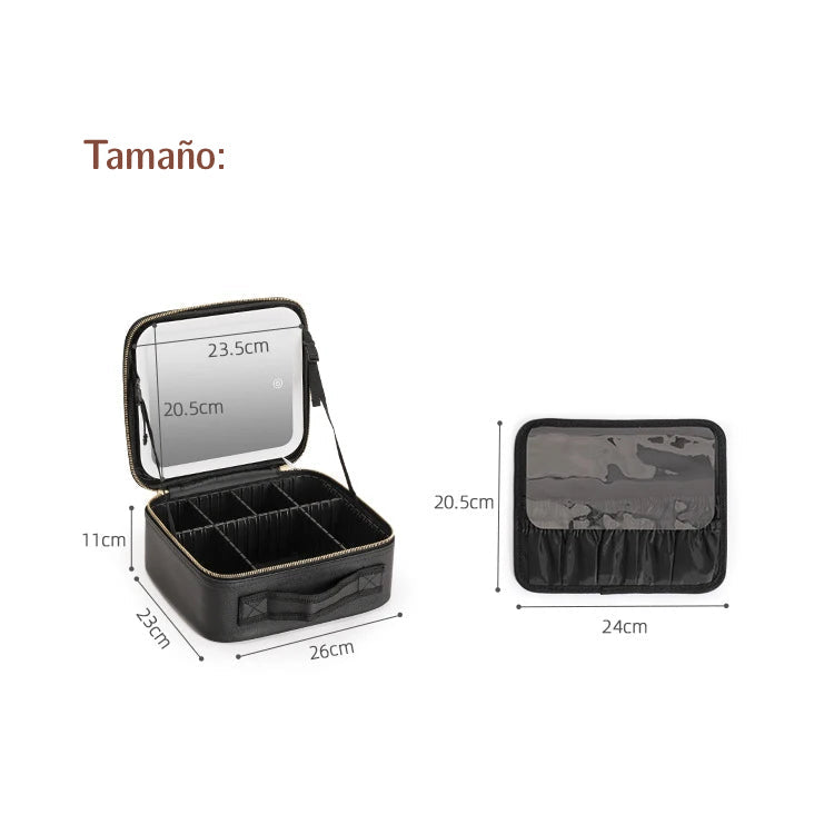 Estuche de maquillaje con espejo y luz LED